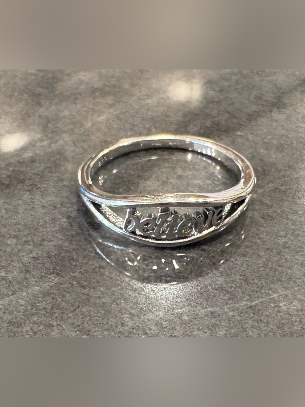"Believe" Silver Plated Inspirational Ring - Size 8